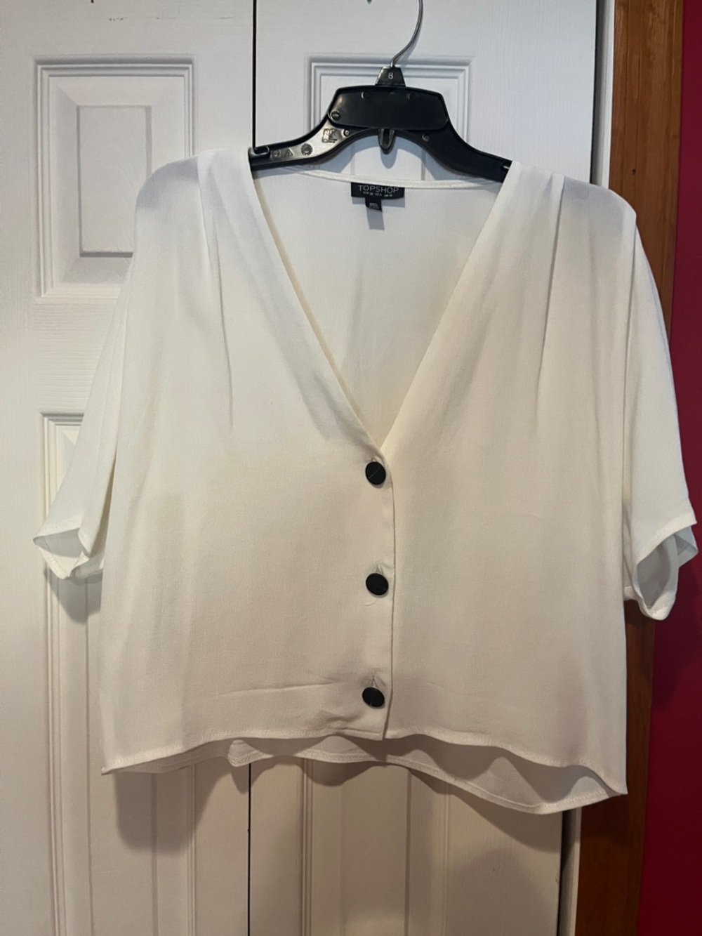 Topshop White V-Neck Short Sleeve Button Front Blouse